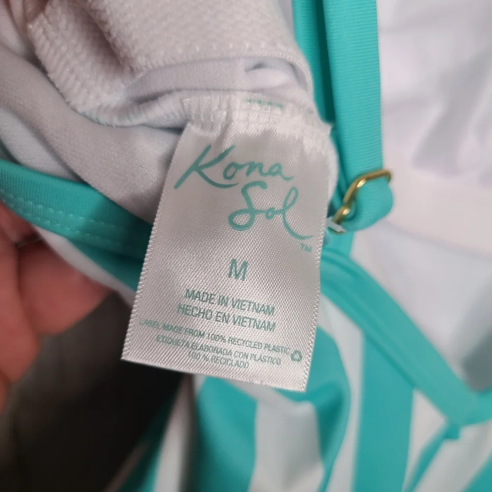 Kona Sol Aqua White Striped One Piece Swimsuit NWT Ladies Size Medium 8/10 - Picture 11 of 15